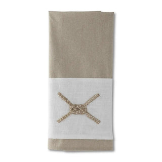 Tan and cream jute nautical knot hand towel with white band