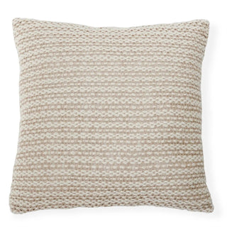 Beige and white woven cotton pillow with chunky textured knit pattern