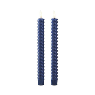 LED spiral taper candles set of 2, blue, 9.75-inch tall with flickering flames