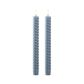Spiral LED Taper Candles, blue, set of 2, 9.75in tall