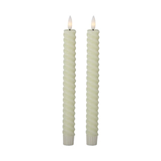 Spiral LED taper candles, set of 2 in cream, 9.75 inches tall