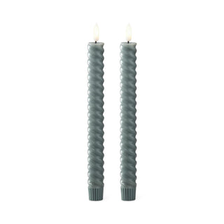 Spiral LED taper candles, set of 2, 9.75 inches tall, dark green