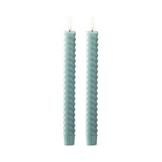 LED spiral taper candles, set of 2, 9.75 inches, seafoam green