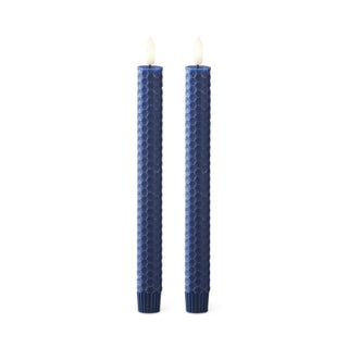Honeycomb LED taper candles, set of 2 in dark blue, flame-free ambiance