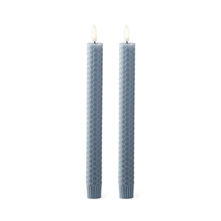 Honeycomb LED taper candles, set of 2, 9.75 inches, light blue