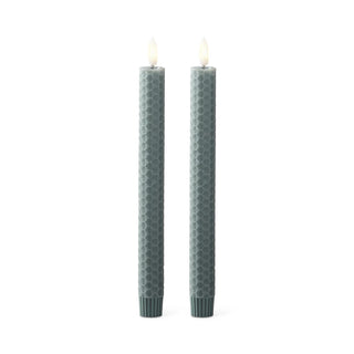 Honeycomb LED taper candles, set of 2, 9.75 in tall, dark green.