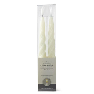 LED taper candles set of 2, ivory twisted design, 9.75 inches tall