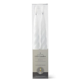 Twist LED Taper Candles, white twisted design, set of 2, 9.75 inches tall