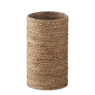 Glass cylinder candle slip cover in natural jute wrap for pillar candles by K&K