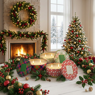 Peppermint Lane Embossed Luxe 12oz Tin 2-wick Holiday Candle, set of 5 tins.
