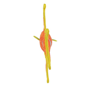 DuraForce Angel Fish dog toy in orange with yellow rope accents, durable and squeaky
