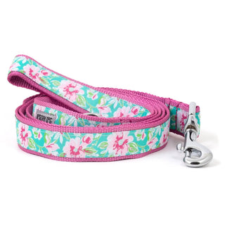 Watercolor Floral Lead, pink floral nylon leash with pink trim and metal clip.