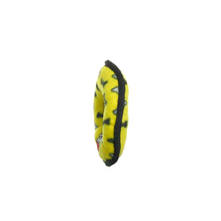 Jr Ring Yellow Bone dog toy, durable plush with black trim and squeaker