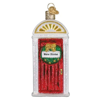 New Home ornament with red door, green wreath, and gold bow