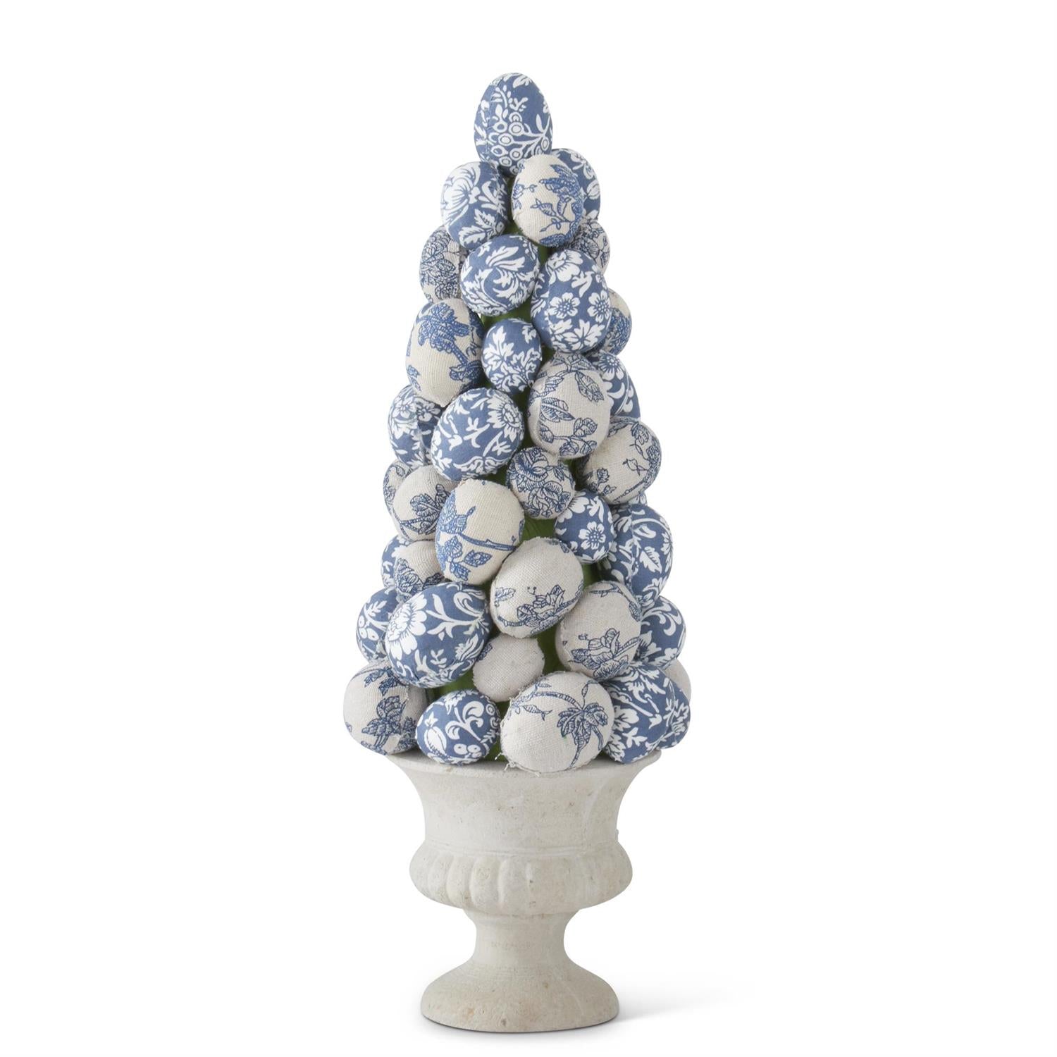 Blue and White Floral Fabric Egg Topiary  K&K   