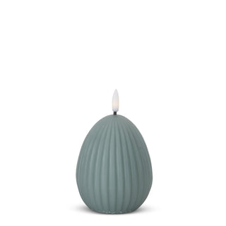 Accordion LED Egg Candle with Timer in green, ribbed egg-shaped candle
