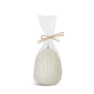 Accordion LED Egg Candle with Timer, ivory color, wrapped in a clear bag with raffia bow