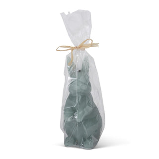 LED Bunny Candle with Timer, teal-green color, wrapped in clear bag with raffia bow