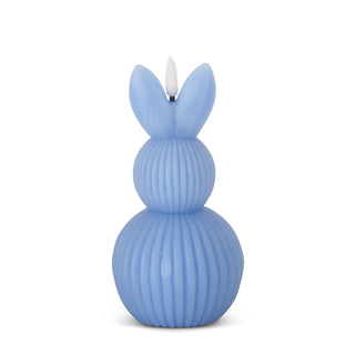 Accordion LED bunny candle in blue with timer; ribbed stacked spheres