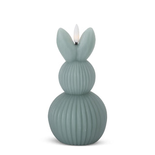 Accordion LED bunny candle in teal with ribbed spherical segments and timer
