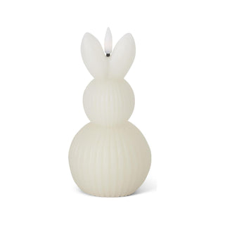 Accordion LED Bunny Candle with Timer, white ribbed bunny-shaped candle
