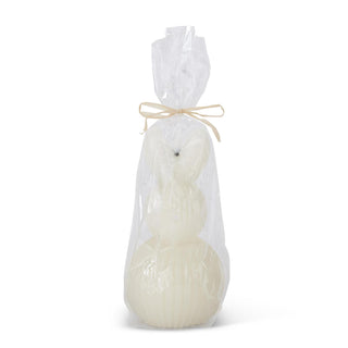 Accordion LED Bunny Candle with Timer, ivory color wrapped in clear cellophane