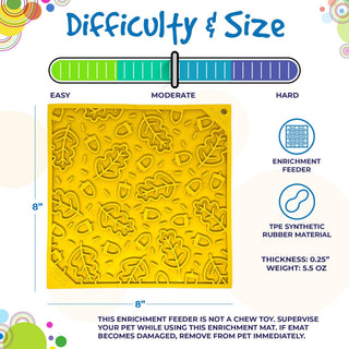 Autumn Design eMat Enrichment Lick Mat, yellow 8x8 in leaf-pattern TPE rubber mat