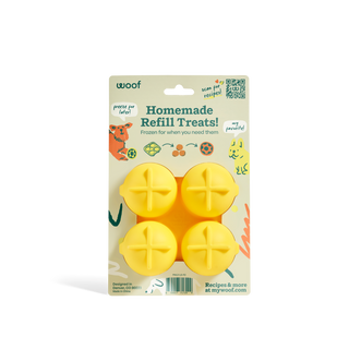Pupsicle Treat Tray with four bright yellow round molds for homemade dog treats