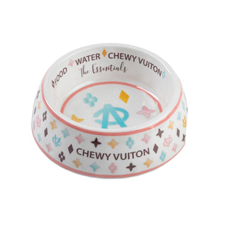 White Chewy Vuiton Dog Bowl - 3 Sizes!! Dog Food Bowl Haute Diggity Dog