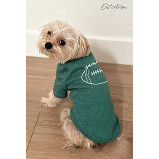 Pet graphic sweatshirt in green with white football logo on the back.