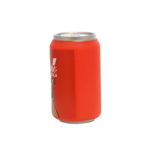 Silly Squeaker Soda Can Canine Cola dog toy; red can with cola label and cartoon dog