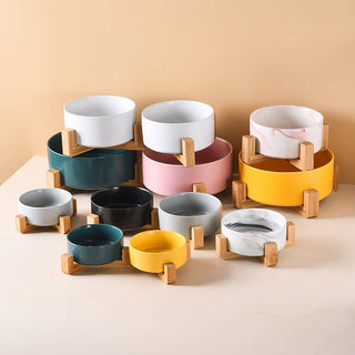 Raised Ceramic Pet Bowl Set with Wooden Stand_CWMM5939 Toby Supply