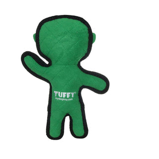 Frankenstein green plush dog toy with black trim and multiple squeakers