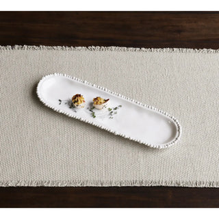 White baguette platter, small melamine serving tray with beaded edge