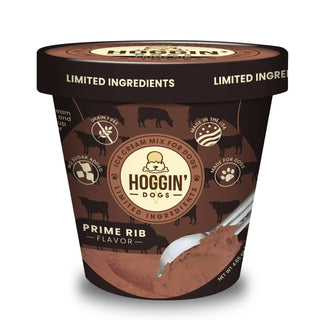 Hoggin' Dogs No Sugar Added Ice Cream Mix for Dogs, Prime Rib flavor in brown tub