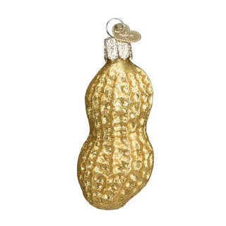 Peanut ornament, gold glitter glass with hanging loop and cap