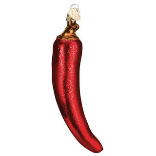 Red glitter chili pepper ornament with gold cap and hanging loop