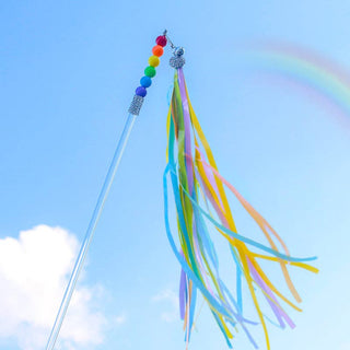 Moo Colorful Tassel Cat Teaser Wand with rainbow ribbons and beads