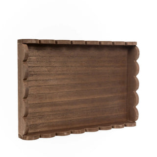 Wood scallop tray in espresso finish, 13x9x2 inches, for home decor.