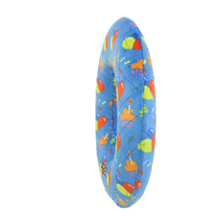 Mighty Ring-Celebration dog toy, blue ring with colorful party pattern, squeaky and no stuffing