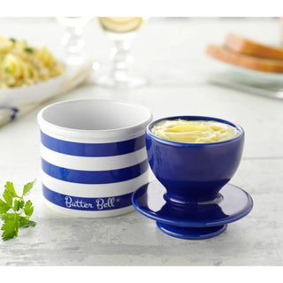 Nautical Blue Striped Butter Bell crock w/signature  The Original Butter Bell crock   