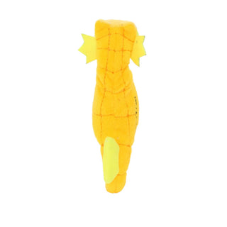 Mighty Jr Ocean Seahorse plush squeaky dog toy, bright yellow