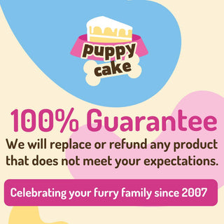 Puppy Scoops Ice Cream Mix for Dogs - colorful marketing graphic with pastel shapes and a bold pink banner