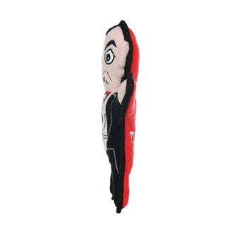 Tuffy Dracula Halloween plush dog toy, durable and squeaky, red/black vampire design