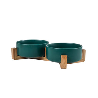 Raised Ceramic Pet Bowl Set with Wooden Stand_CWMM5939 Toby Supply GREEN3 (11cm) 1