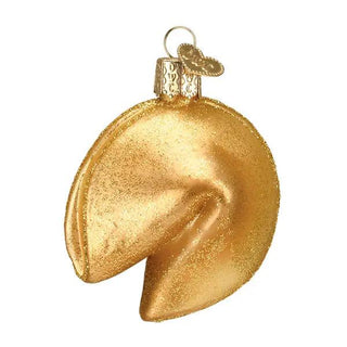 Fortune Cookie Ornament in gold glitter finish with hanging loop