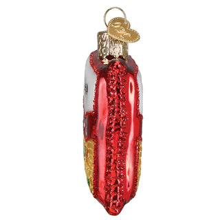 Ramen Noodles Ornament, red glittered glass with gold cap and hanging loop