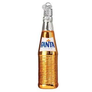 Fanta bottle ornament depicting orange soda in a glass bottle with a silver cap.