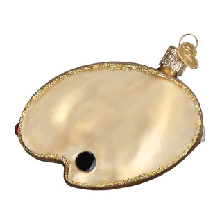 Artist's Palette Ornament in gold-tone with glitter rim and hanging loop