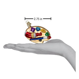 Artist's Palette Ornament with multicolor paint dabs and gold trim, 2.75 in